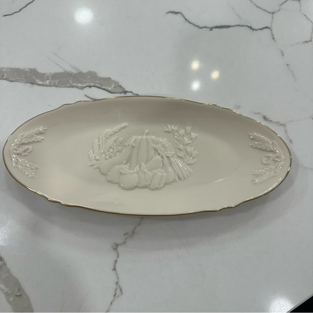 Lenox China Harvest Condiment Dish Gold Trim Made in USA Ivory Vintage Like New